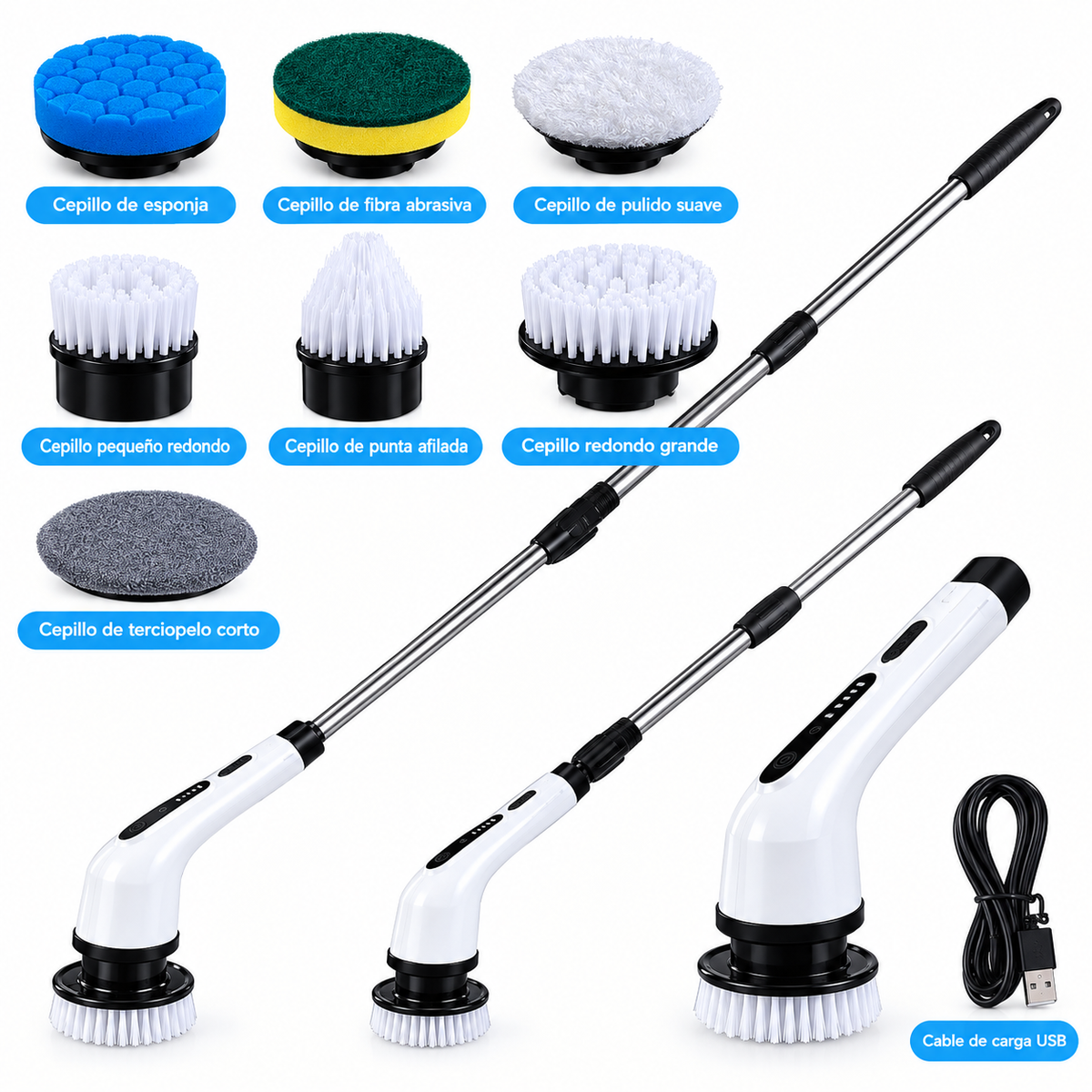 Set de Cepillo Eléctrico Inalámbrico para Limpieza Extensible (1 Pieza)