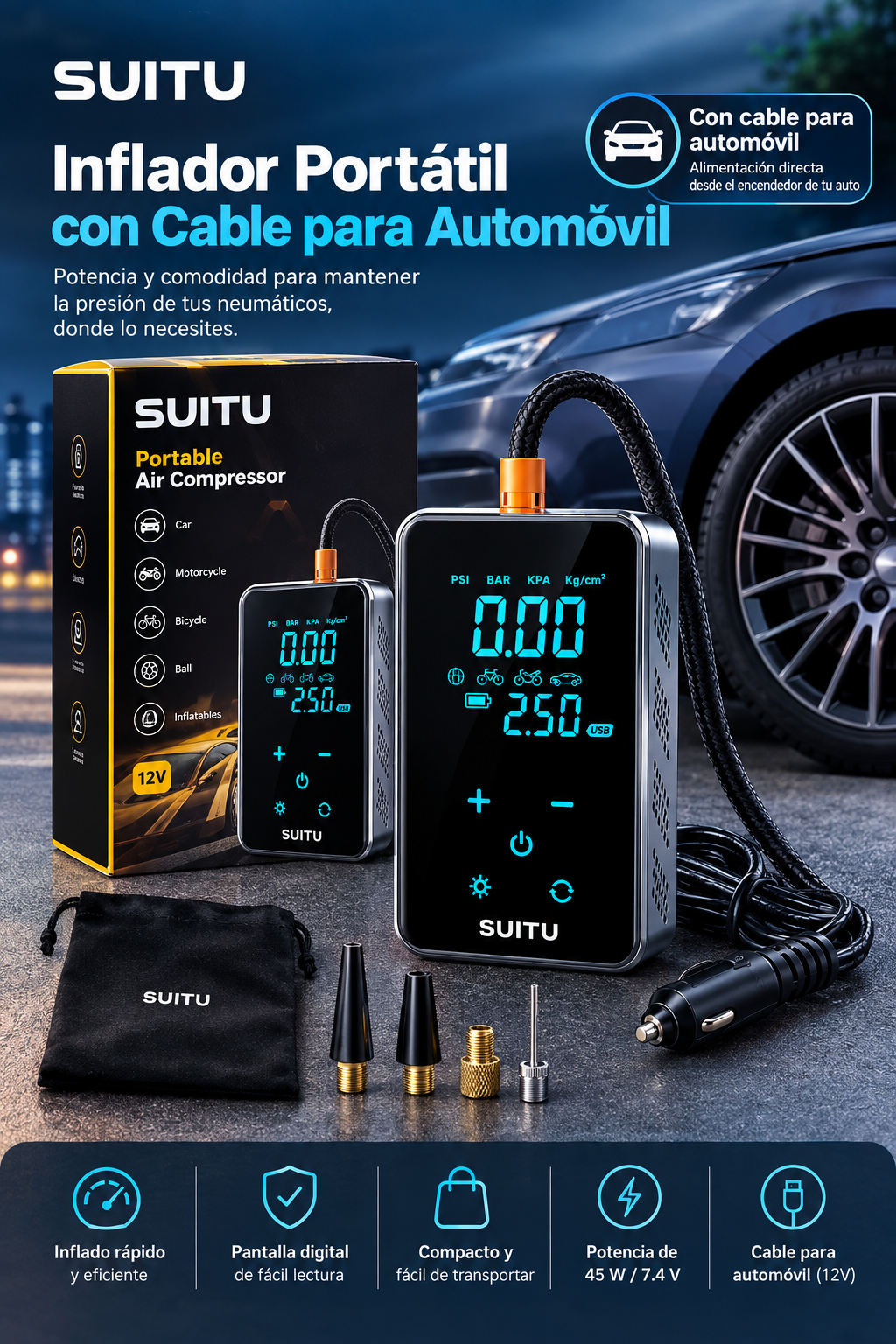 Compresor de Aire para Automóvil | Kit con Accesorios