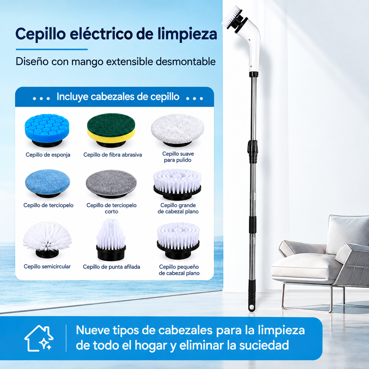 Set de Cepillo Eléctrico Inalámbrico para Limpieza Extensible (1 Pieza)